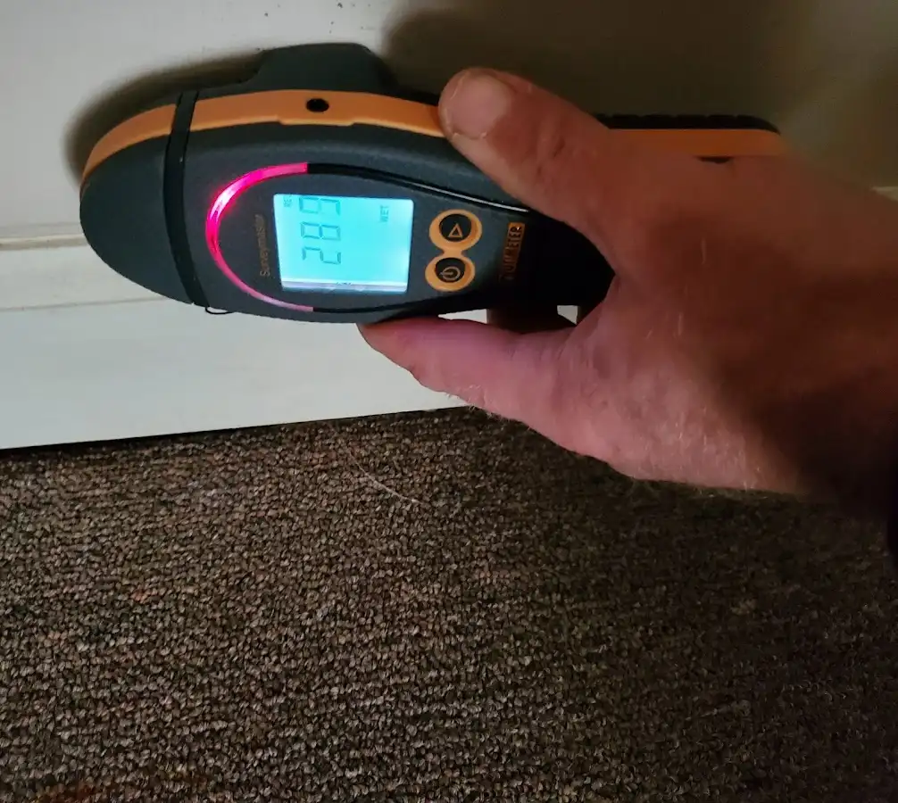 Moisture detection at baseboard during Burst Pipe Cleanup in Lamont
